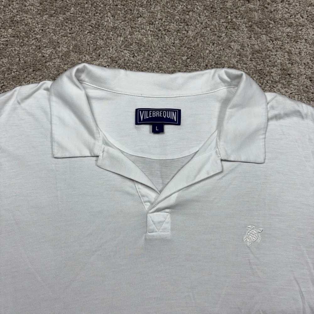 Vilebrequin Mens White Palatin Tencel Lyocell Polo Shirt L Johnny Collar Turtle